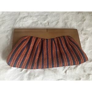 Urban Expressions Clutch blue and orange Stripes Wooden Handles